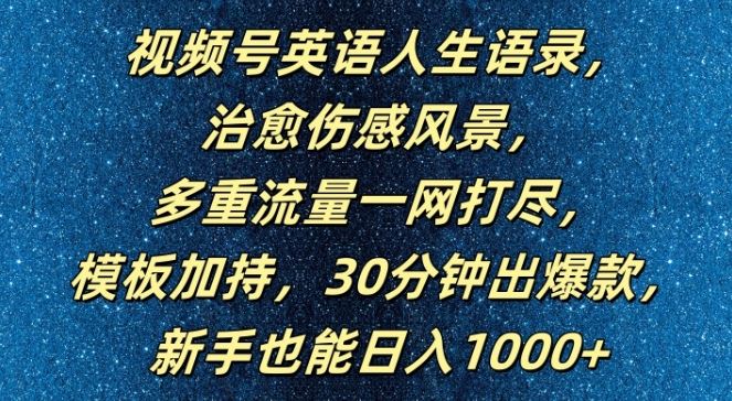 视频号英语人生语录，多重流量一网打尽，模板加持，30分钟出爆款，新手也能日入1000+【揭秘】-中创项目网
