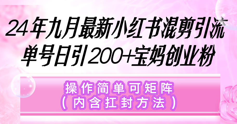 （12530期）小红书混剪引流，单号日引200+宝妈创业粉，操作简单可矩阵（内含扛封…-中创项目网