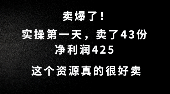 这个资源，需求很大，实操第一天卖了43份，净利润425【揭秘】-中创项目网