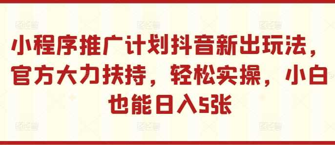 小程序推广计划抖音新出玩法，官方大力扶持，轻松实操，小白也能日入5张【揭秘】-中创项目网