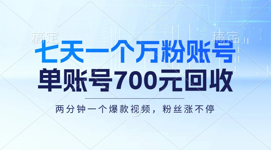 （13062期）七天一个万粉账号，新手小白秒上手，单账号回收700元，轻松月入三万＋-中创项目网