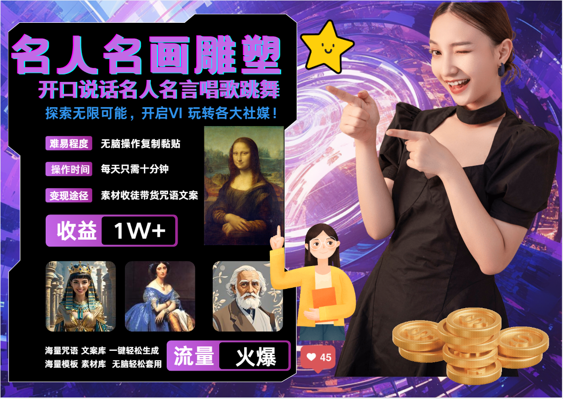 名画名人名言超强反转唱歌跳舞说话   吸睛火爆流量爆炸  每天三分钟 月入过万-中创项目网