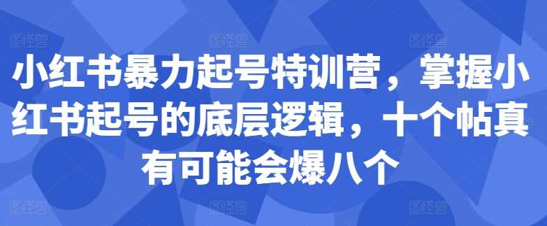 小红书暴力起号特训营，掌握小红书起号的底层逻辑，十个帖真有可能会爆八个-中创项目网