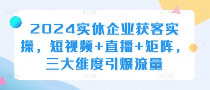 2024实体企业获客实操，短视频+直播+矩阵，三大维度引爆流量-中创项目网