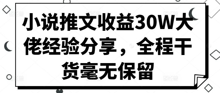 小说推文收益30W大佬经验分享，全程干货毫无保留-中创项目网