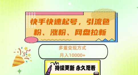 快手快速起号，引流s粉、涨粉、网盘拉新多重变现方式，月入1w【揭秘】-中创项目网