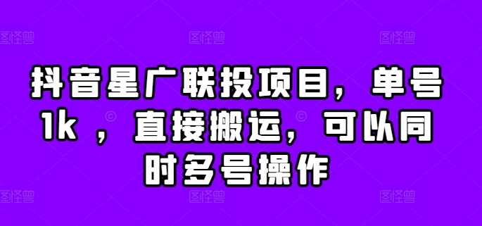 抖音星广联投项目，单号1k ，直接搬运，可以同时多号操作【揭秘】-中创项目网