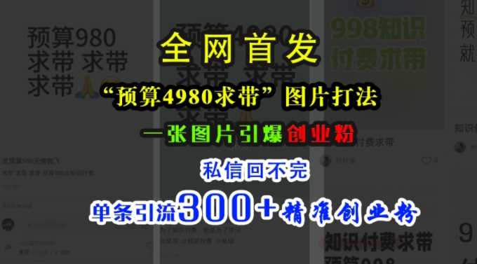 小红书“预算4980带我飞”图片打法，一张图片引爆创业粉，私信回不完，单条引流300+精准创业粉-中创项目网