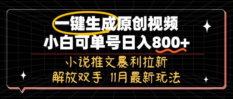 （13215期）11月最新玩法小说推文暴利拉新，一键生成原创视频，小白可单号日入800+…-中创项目网