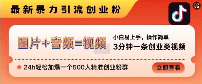 抖音最新暴力引流创业粉，3分钟一条创业类视频，24h轻松加爆一个500人精准创业粉群【揭秘】-中创项目网