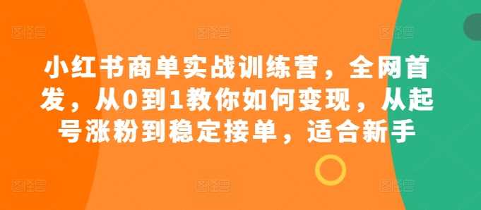 小红书商单实战训练营，全网首发，从0到1教你如何变现，从起号涨粉到稳定接单，适合新手-中创项目网