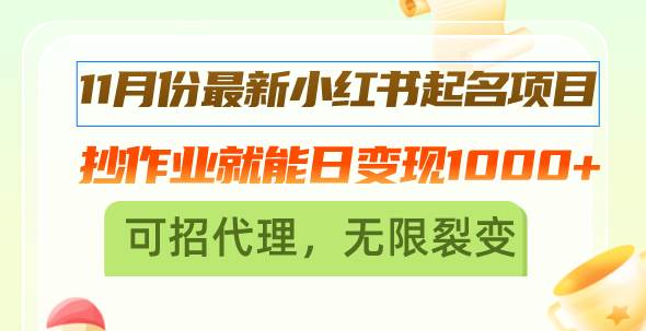 （13256期）11月份最新小红书起名项目，抄作业就能日变现1000+，可招代理，无限裂变-中创项目网