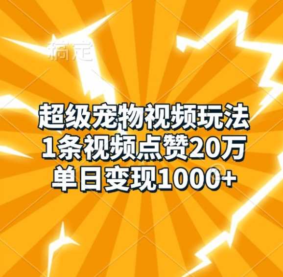 超级宠物视频玩法，1条视频点赞20万，单日变现1k-中创项目网