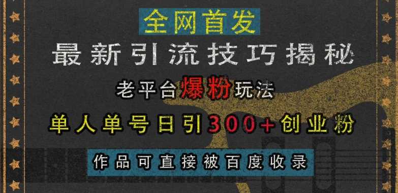 最新引流技巧揭秘，老平台爆粉玩法，单人单号日引300+创业粉，作品可直接被百度收录-中创项目网