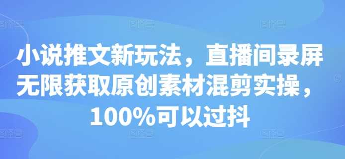 小说推文新玩法，直播间录屏无限获取原创素材混剪实操，100%可以过抖-中创项目网
