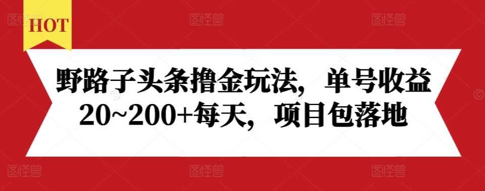野路子头条撸金玩法，单号收益20~200+每天，项目包落地-中创项目网