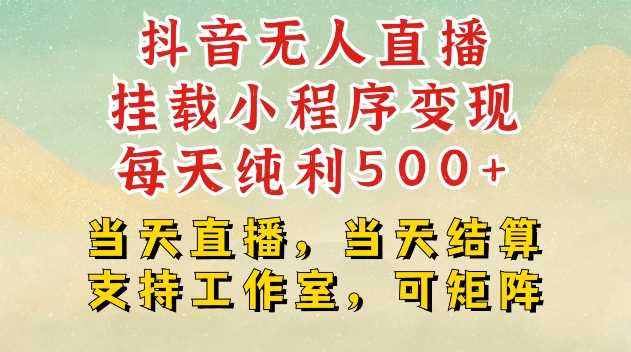 抖音无人直播挂载小程序变现每天纯利500+当天直播，当天结算支持工作室，可矩阵【揭秘】-中创项目网