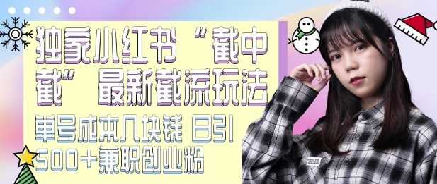 最新小红书截流玩法 独家截中截 单号成本几块钱 日引500+CY粉JZ粉-中创项目网