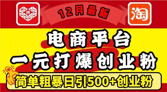 12月最新：电商平台1元打爆创业粉，简单粗暴日引500+精准创业粉，轻松月入过W【揭秘】-中创项目网