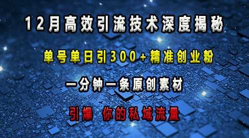 最新高效引流技术深度揭秘 ，单号单日引300+精准创业粉，一分钟一条原创素材，引爆你的私域流量-中创项目网