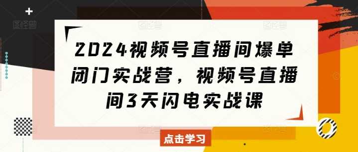 2024视频号直播间爆单闭门实战营，视频号直播间3天闪电实战课-中创项目网