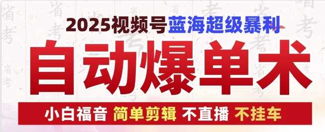 2025视频号蓝海超级暴利自动爆单术1.0 ，小白褔音 简单剪辑 不直播 不挂车-中创项目网