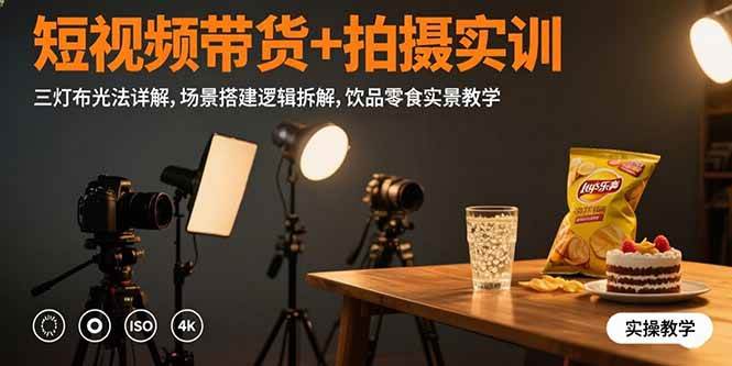 （15540期）短视频带货+拍摄实训：三灯布光法详解,场景搭建逻辑拆解,饮品零食实景教学-中创项目网