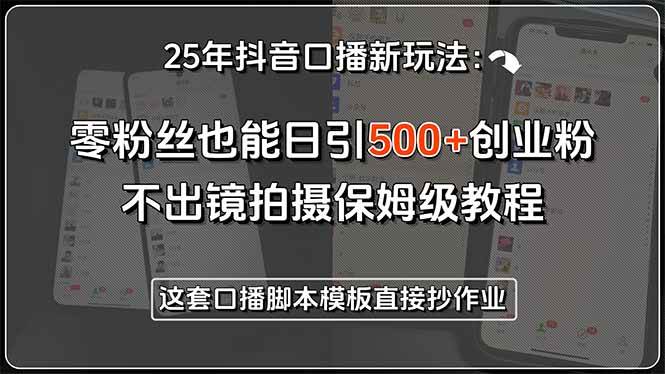 （15384期）25年抖音口播新玩法：零粉丝也能日引500+创业粉，不出镜拍摄保姆级教程…-中创项目网