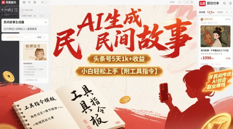 AI生成民间故事，头条号5天1k+，小白轻松上手【附工具指令】-中创项目网