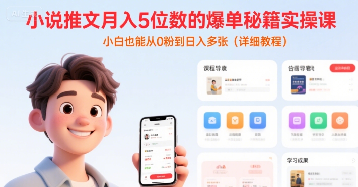 小说推文月入5位数的爆单秘籍实操课，，小白也能从0粉到日入多张(详细教程)-中创项目网