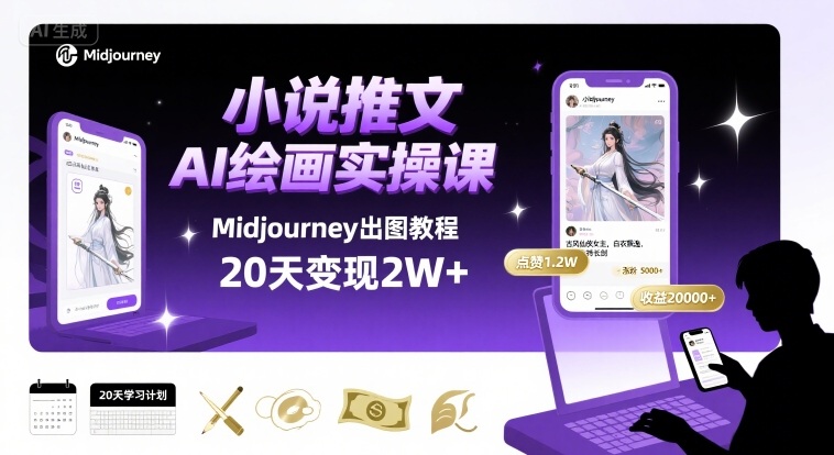 小说推文干货分享之AI绘画MJ出图实操课，用Midjourney做小说推文，20天挣2w-中创项目网