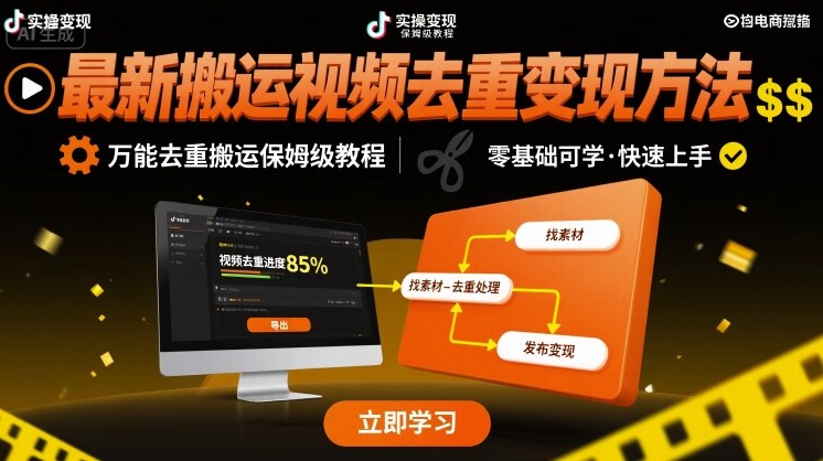 最新搬运视频去重变现方法，万能去重搬运保姆级教程-中创项目网