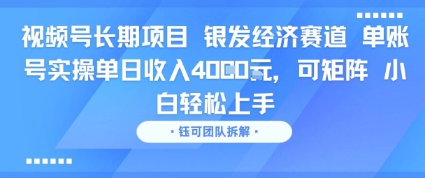 视频号长期项目 银发经济赛道 单账号实操单日收入1k，可矩阵 小白轻松上手-中创项目网