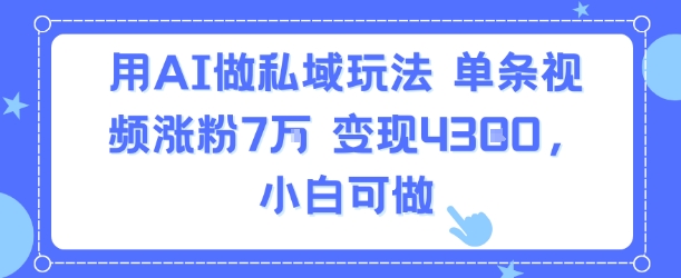 用AI做私域玩法，单条视频涨粉7W变现4.3k，小白可做-中创项目网