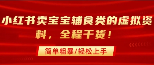 小红书卖宝宝辅食类的虚拟资料，从引流到私域变现，全程干货，简单粗暴，轻松上手-中创项目网