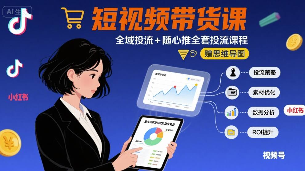 最新短视频带货课，全域投流+随心推全套投流课程+思维导图-中创项目网
