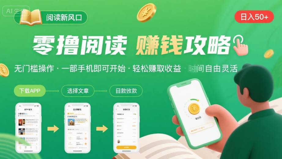 零撸阅读新风口，无门槛轻松挣，一部手机，日入 50-3张【揭秘】-中创项目网
