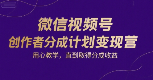 微信视频号创作者分成计划变现营，用心教学，直到取得分成收益-中创项目网