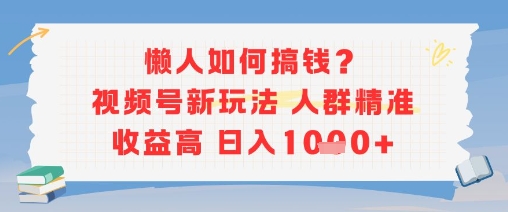 懒人如何搞钱？视频号新玩法，人群精准收益高，日入多张-中创项目网