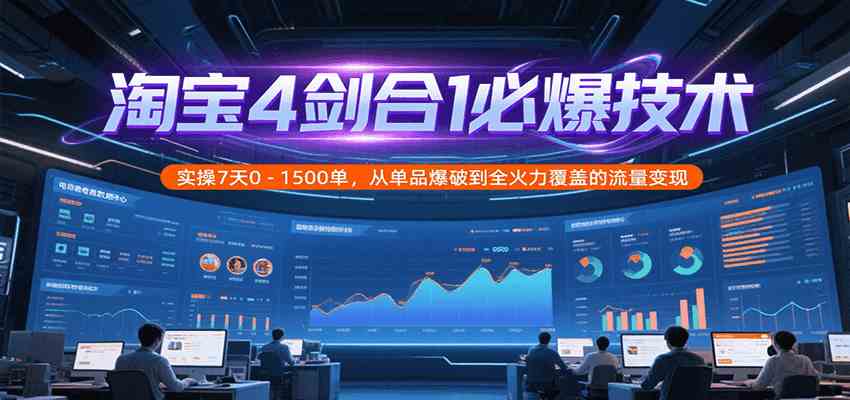 淘宝4剑合1必爆技术，实操7天0-1500单，从单品爆破到全火力覆盖的流量变现-中创项目网