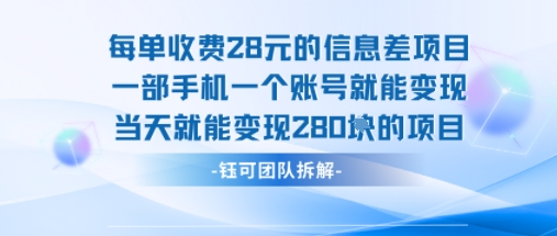 每单收费28米的项目单日能变现280左右 一部手机一个账号就能变现-中创项目网