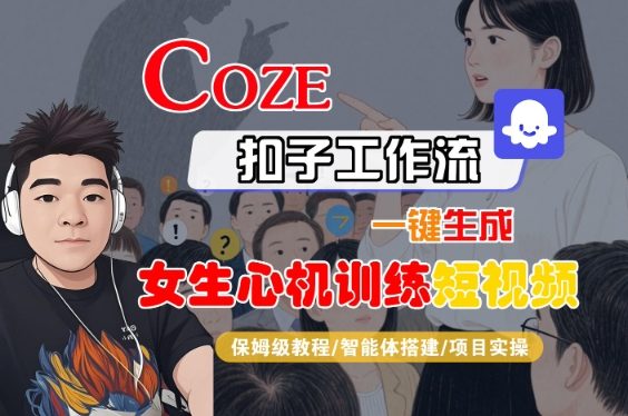 COZE扣子工作流一键生成女生心机训练短视频，保姆级教程-智能体搭建-项目实操-中创项目网