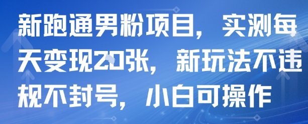 新跑通男粉项目，实测每天变现多张，新玩法不违规不封号，小白可操作-中创项目网