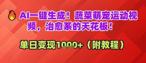 AI一键生成！蔬菜萌宠运动视频，治愈系的天花板！单日变现多张-中创项目网