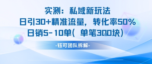实测私域新玩法日引30加精准流量转化率50%日销5-10单每笔3张-中创项目网