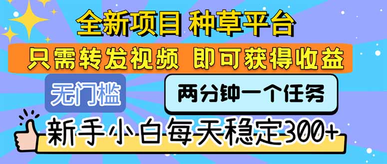 全新项目 种草平台 只需要转发任务视频 即可获得收益 新手小白每天300+-中创项目网