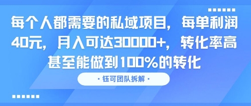 每个人都需要的私域项目，每单利润40米，月入可达3W+，转化率高 甚至能做到100%的转化-中创项目网