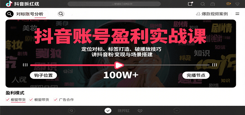 抖音账号盈利实战课，定位对标、标签打造、破播放技巧，讲涨粉变现与场景搭建-中创项目网