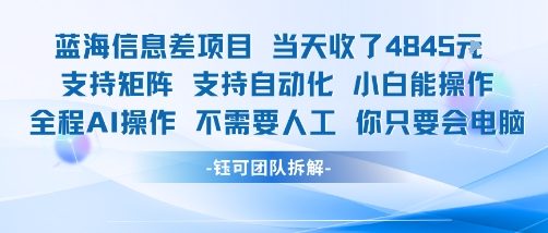 蓝海信息差项目当天收米1k+ 支持矩阵支持自动化小白能操作全程AI操作不需要人工你只要会电脑-中创项目网