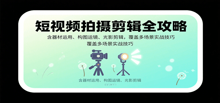 短视频拍摄剪辑全攻略：含器材运用、构图运镜、光影剪辑，覆盖多场景实战技巧-中创项目网
